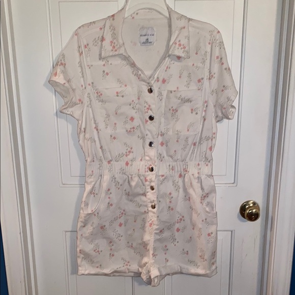 Celebrity Pink Floral Button-Up Romper - Cream and Pink - Picture 1 of 5